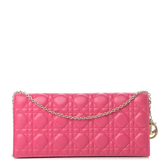 Dior Lambskin Cannage Lady Dior Fuchsia Clutch with Chain - Picture 1 of 12